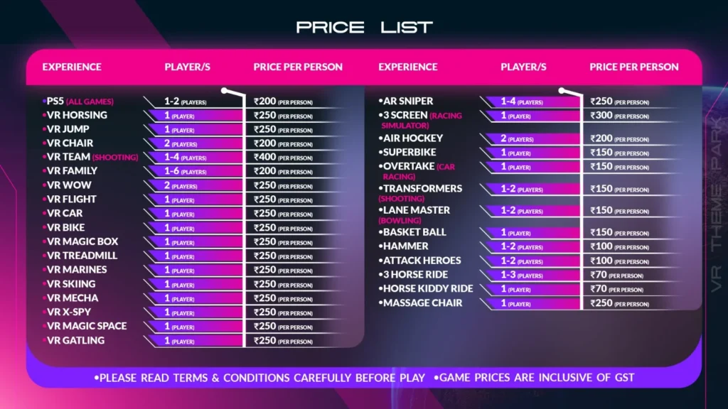 Game and price list